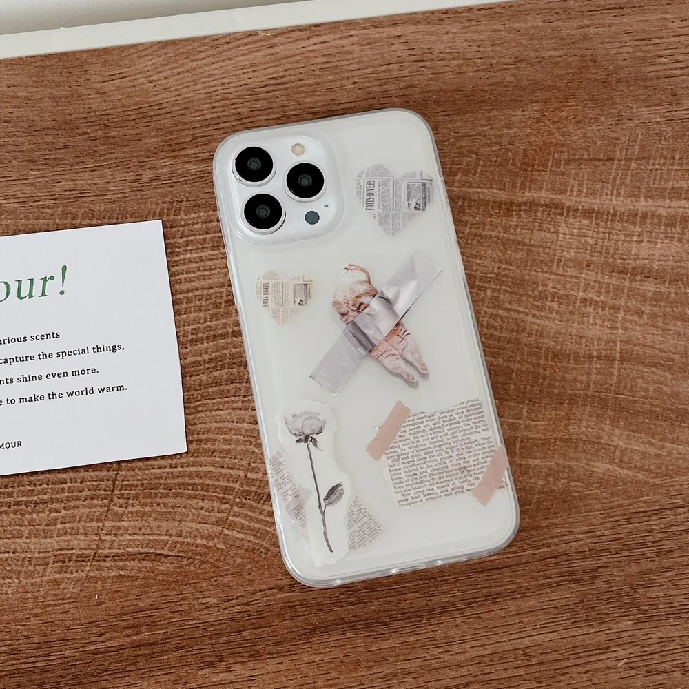 

Newspaper Stitching Cat Pattern Phone Case For iphone 11 13 13ProMax XR XS X XSMAX 11ProMax 12Pro 12 7 8Plus Soft Shell