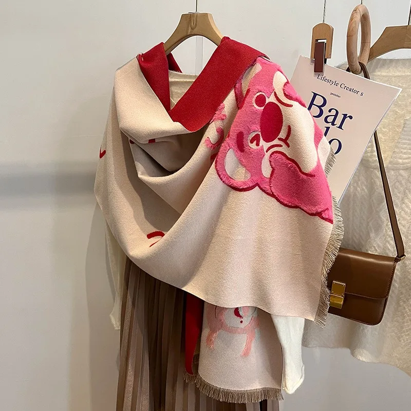 

65x190CM Disney Autumn and Winter New Lotso Double-sided Imitation Cashmere Scarf Warm Neck Shawl Casual Fashion Versatile