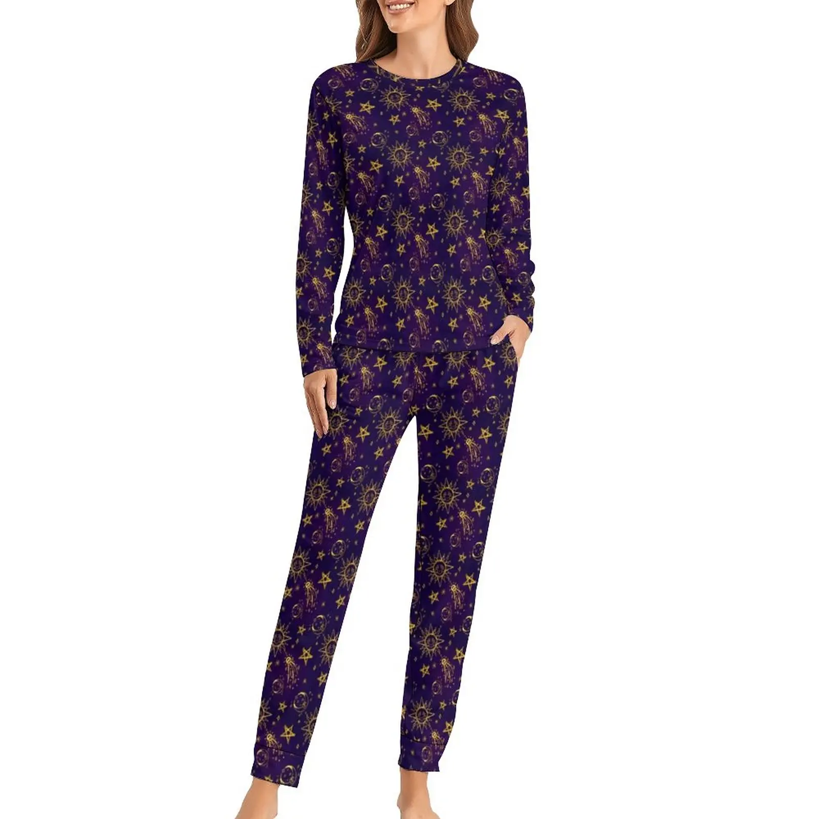 

Retro Moon Designs Pajamas Magic Astrology Romantic Pajama Sets 2 Pieces Casual Loose Oversize Graphic Sleepwear Gift
