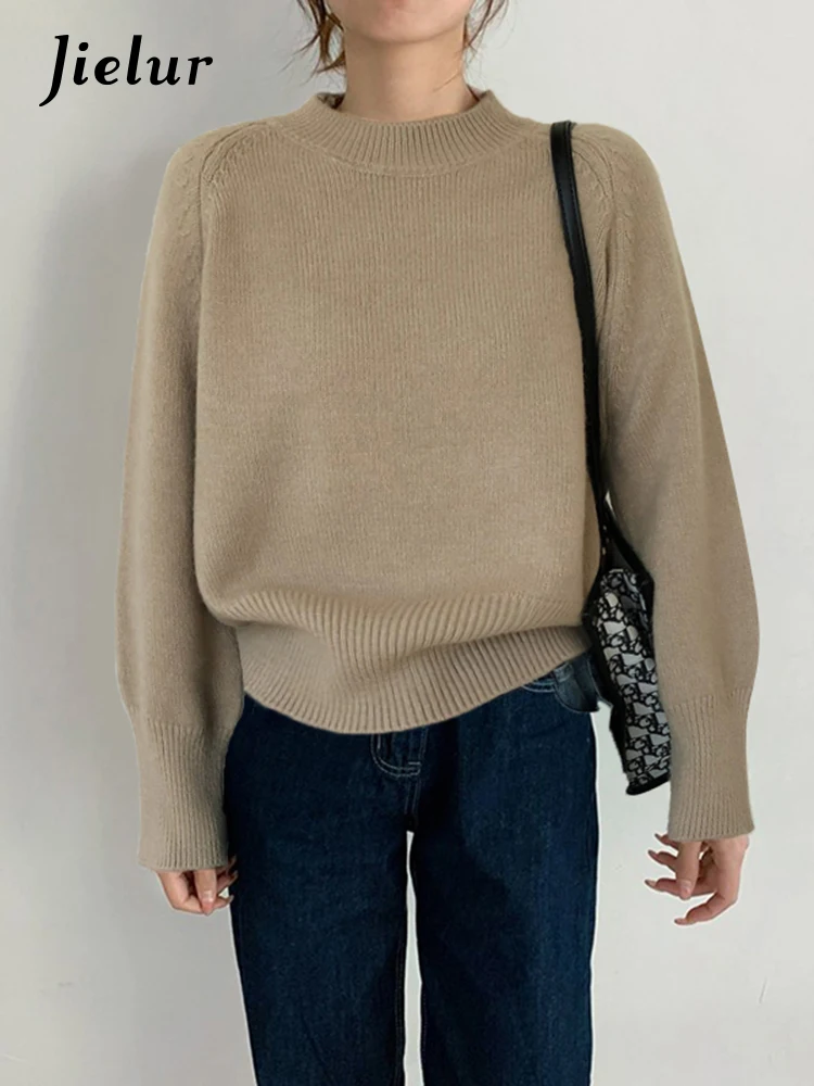 Jielur Осенние Новые однотонные облегающие Женские пуловеры милые женские