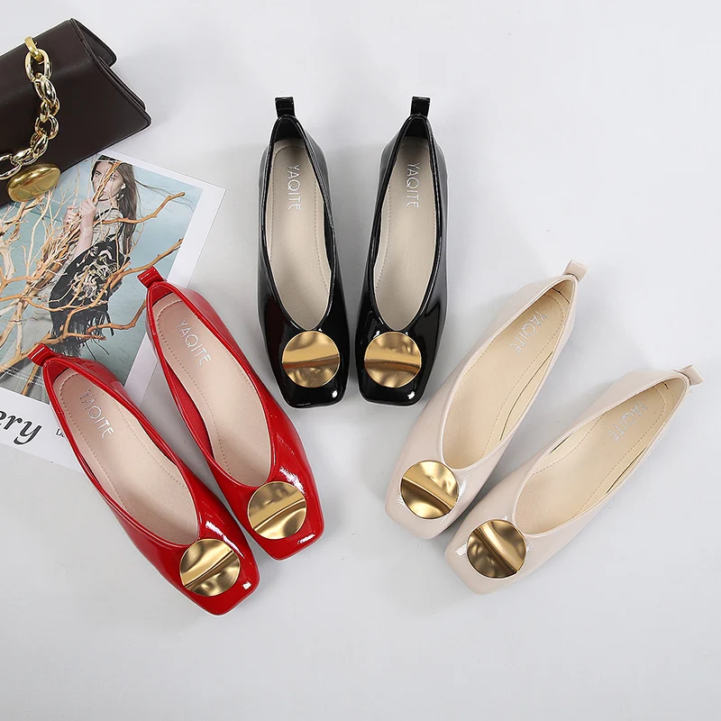 Good Quality Patent Pu Square Toe Ladies Dress Shoes Women's Pumps Flats