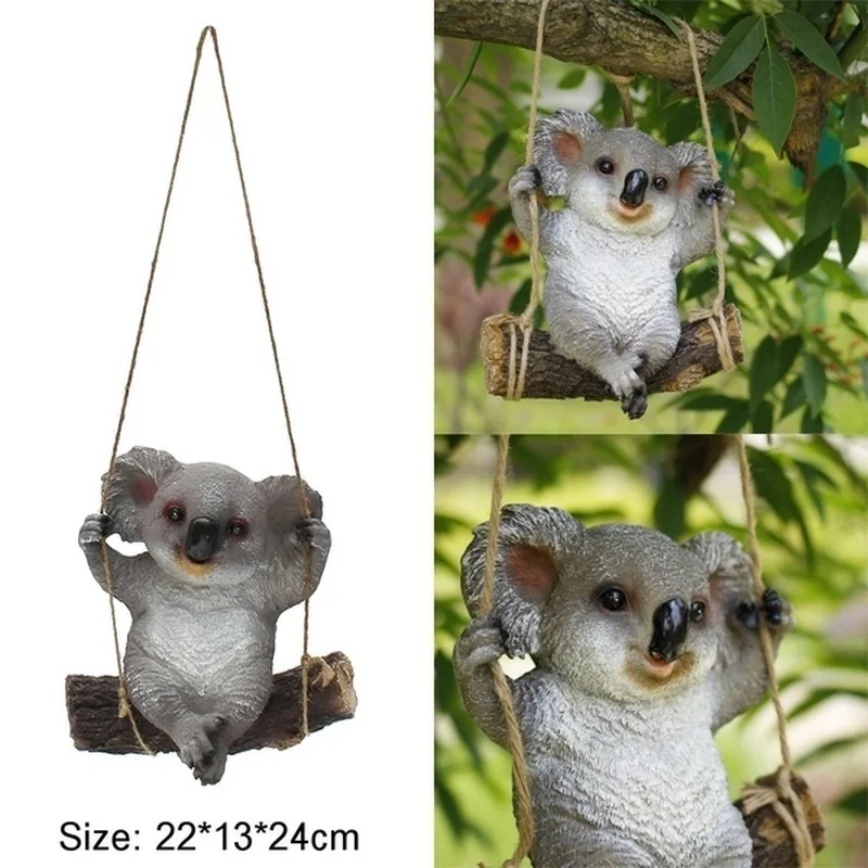 Lovely Swinging Koala Bear Hanging Statue Outdoor Figurines for Patio Yard Garden Decor