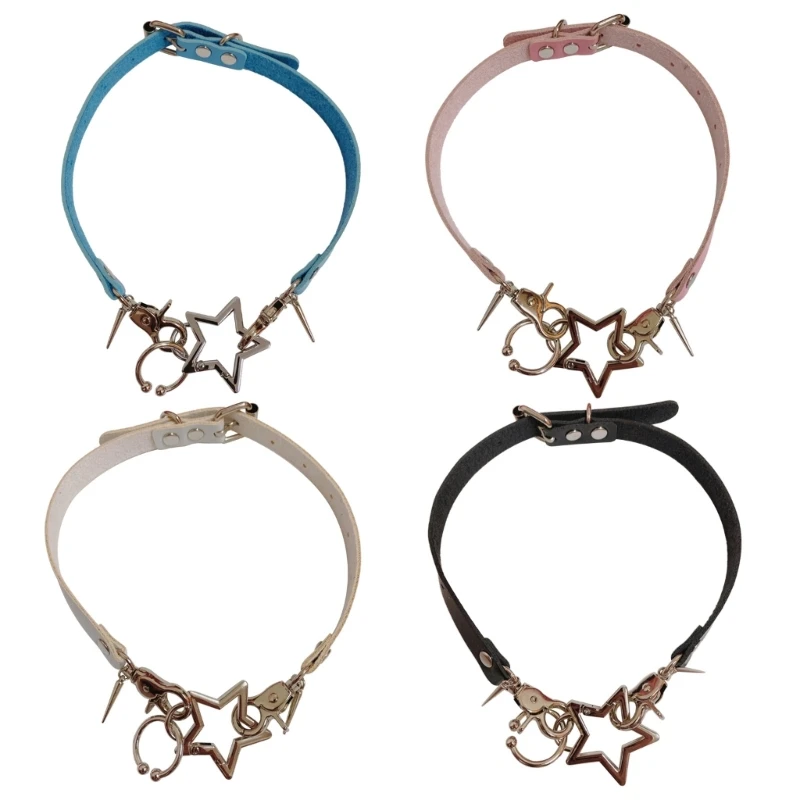 

Trend Punk Five-pointed Star Leather Choker Necklace For Women Men Torques