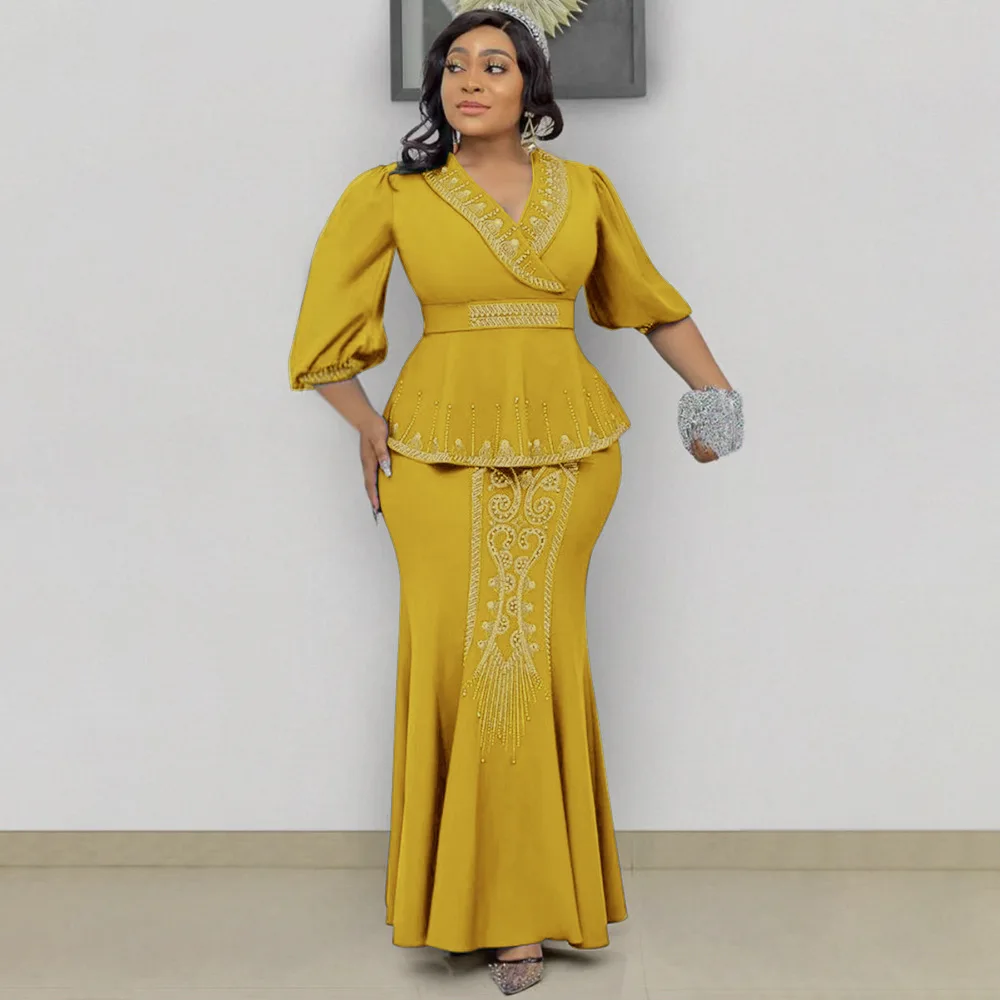 Plus Size Party Dress Women Sequin See Through Luxury Cloth Female Fashion Elegant Evening Proms 2023 Summer Two Piece Dresses