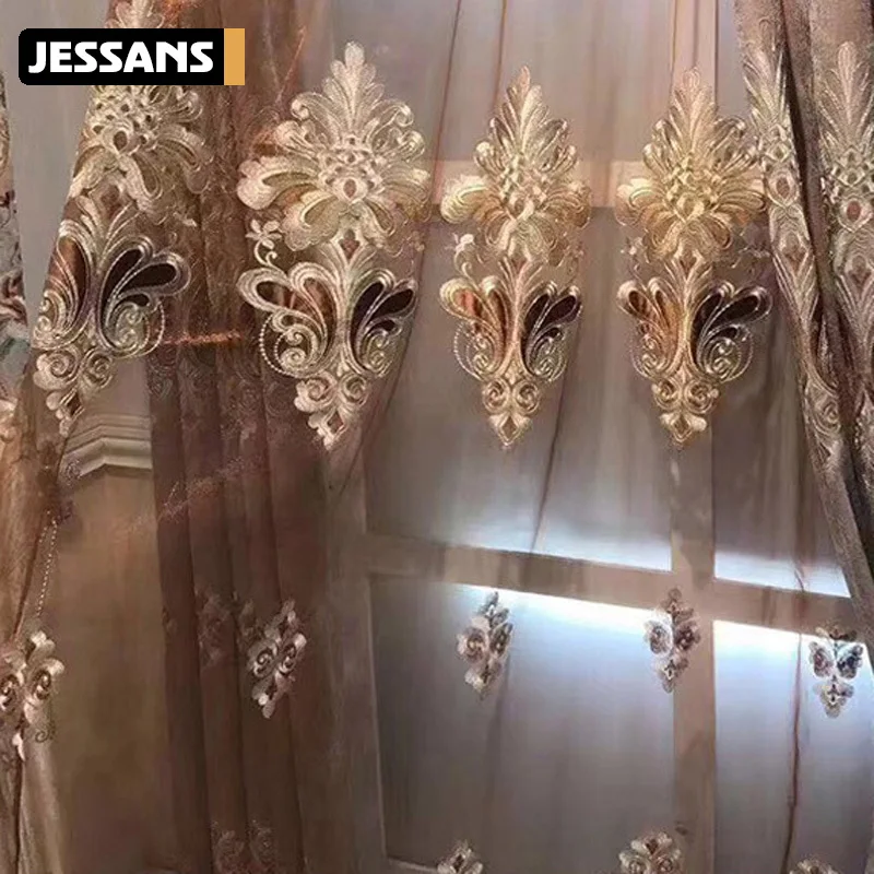 

Noble Coffee Embroidery Chenille Thicker Curtains for Living Room Window Drapes Europe Classic Luxury Villa Hotel Curtains #20