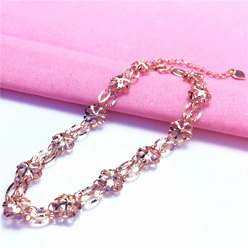

585 Purple Gold Plated 14K Rose Gold Openwork Flower Bracelets for Women Classic Romantic Elegant Wedding Jewelry Gift