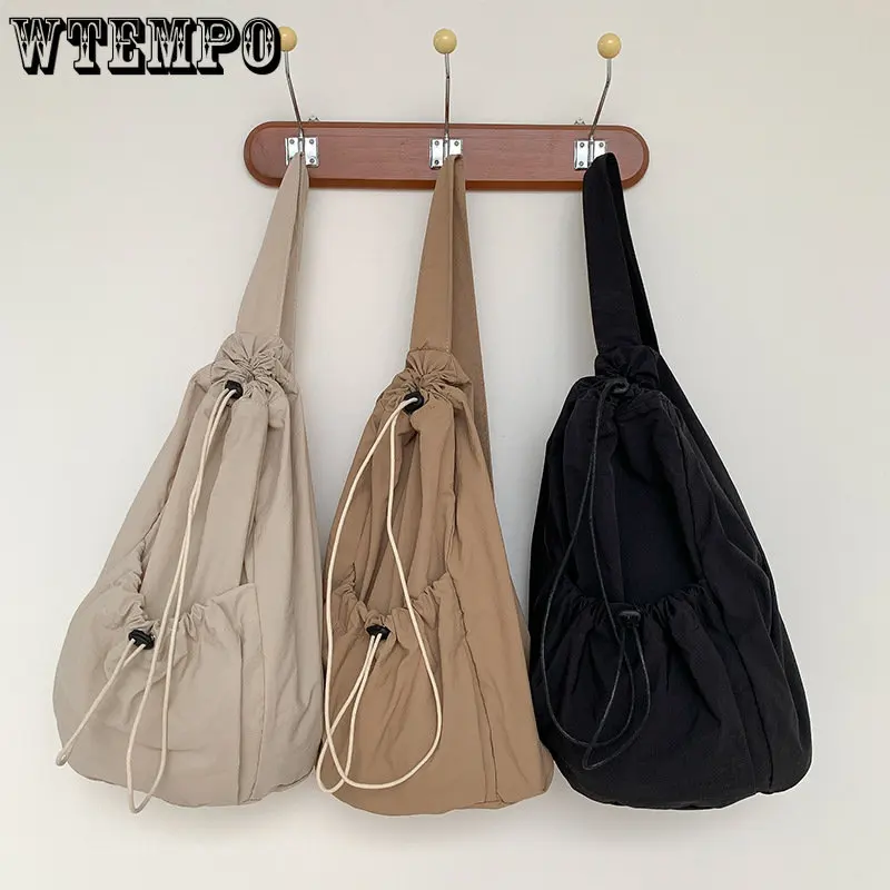 Casual Ruched Drawstring Shoulder Bags for Women Large Capacity Portable Outdoor Messenger Bag Sports Fitness Handbag Simple