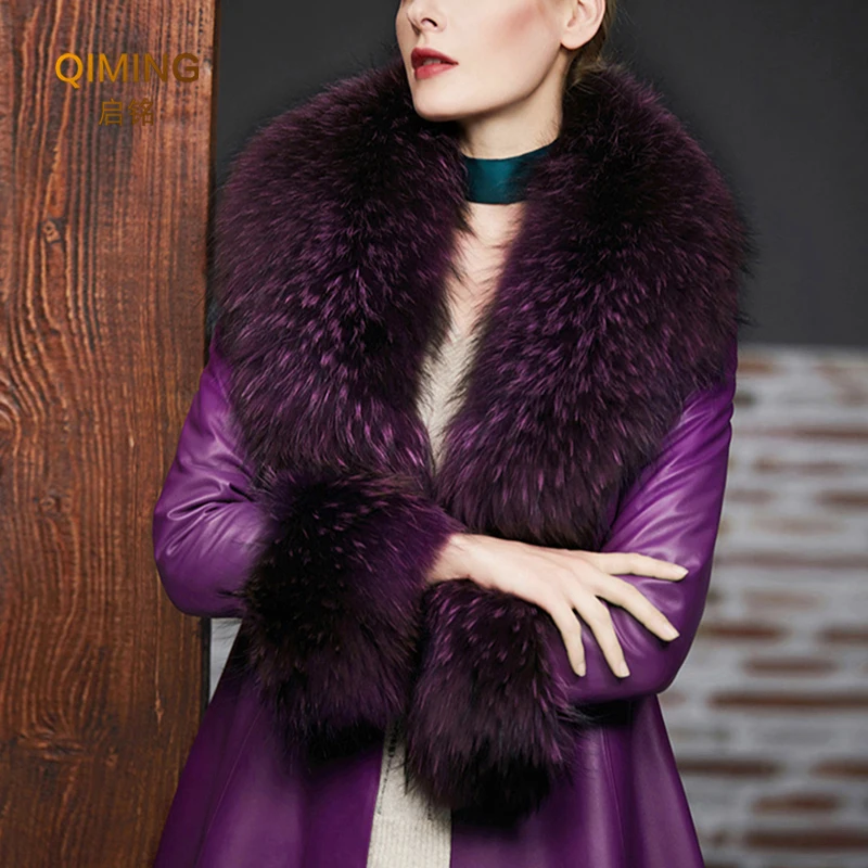 Зимний комплект манжет с воротником из натурального меха енота женский шарф