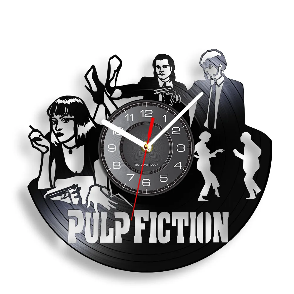 Pulp Fiction Movie Retro Vinyl Record Wall Clock For Bedroom Home Theater Cinema Decorative Wall Watch Classic Movie Lovers Gift