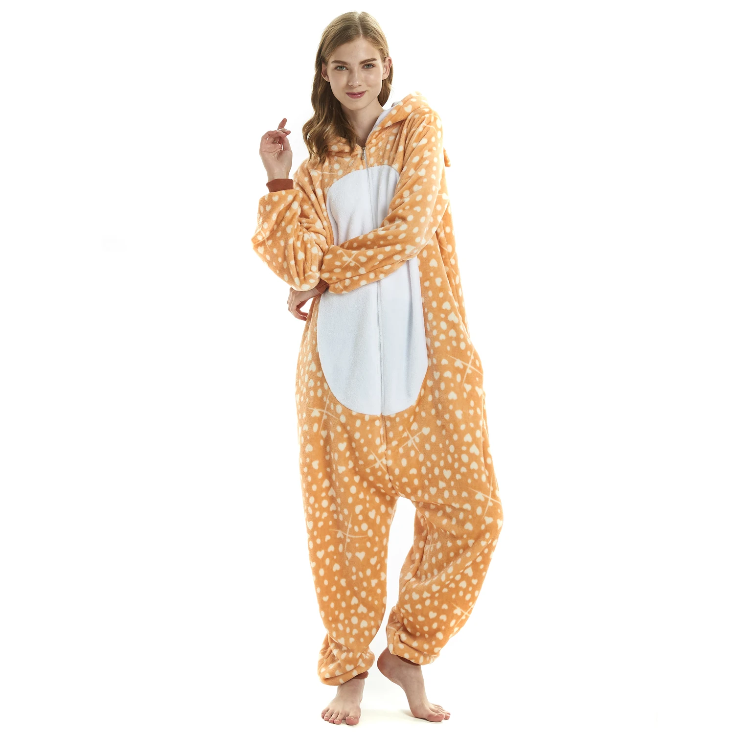 Onesie for Adults Women Cartoon Duck Lion Deer Seal Flannel Animal Pajamas Kigurumi Homewear Halloween Cosplay Party Costumes