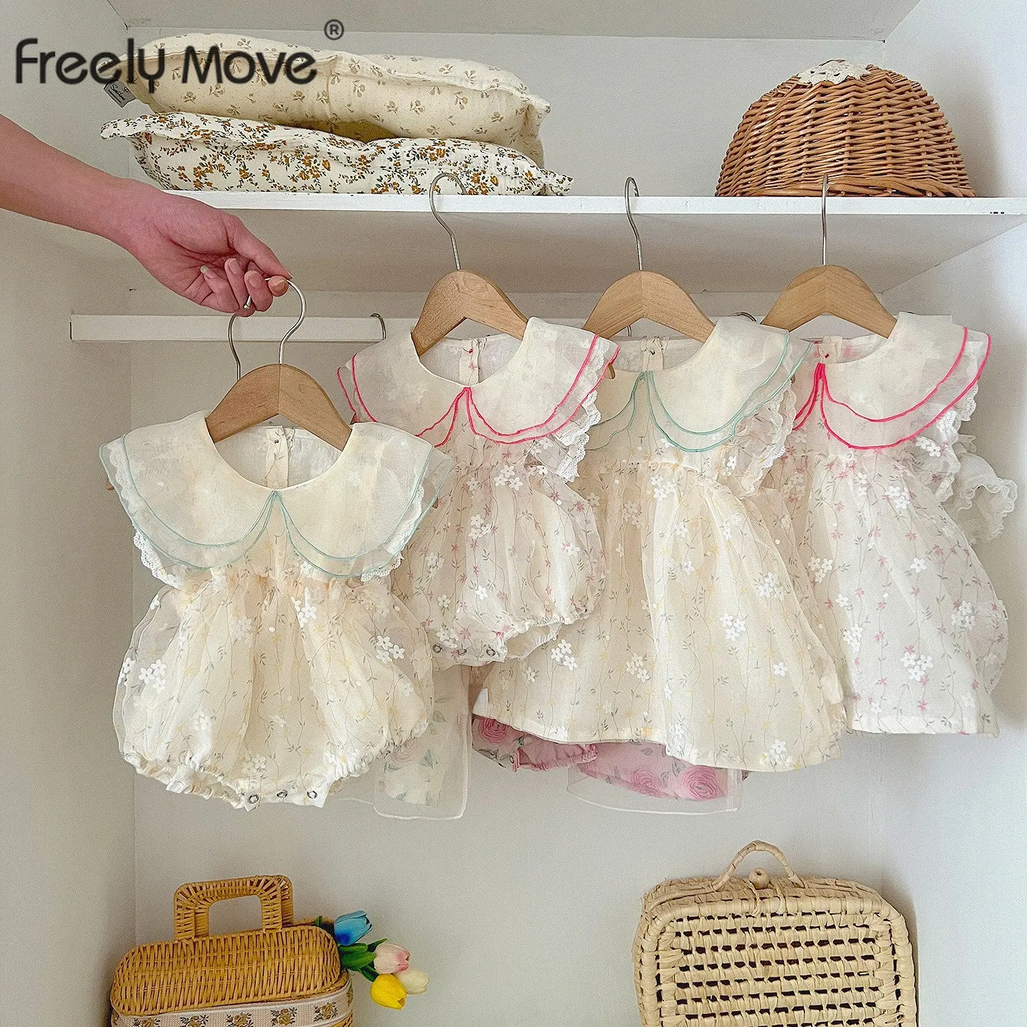 

Girls Princess Romper Dress Summer Newborn Toddler Summer Short Sleeve Jumpsuits Floral Lace Mesh Baby Girl BodySuit