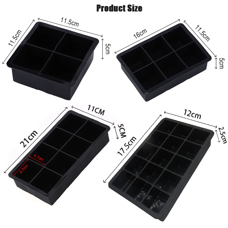 4/6/8/15 Grid Big Ice Food Mold Giant Jumbo Large Food Grade Silicone Ice Cube Square Tray Mold DIY Ice Maker Ice Cube Tray images - 6