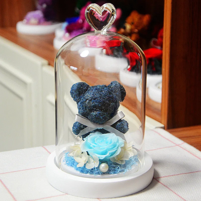 

Valentines Gift Roses and Teddy Bear LED Ornament Eternal Rose The Beauty And The Beast Dried Flowers For Wedding Birthday Gifts