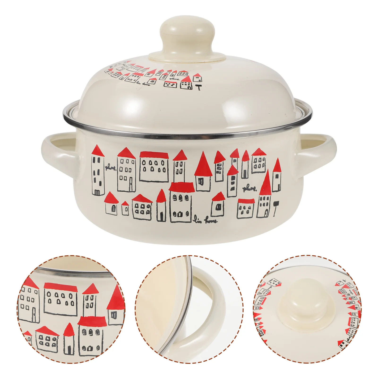 

Enamel Stockpot Simmer Pot Cute Deep Enamelware Cooking Pot Stew Pot Soup Casserole Pasta Milk Sauce Pot Enameled Cookware Lid