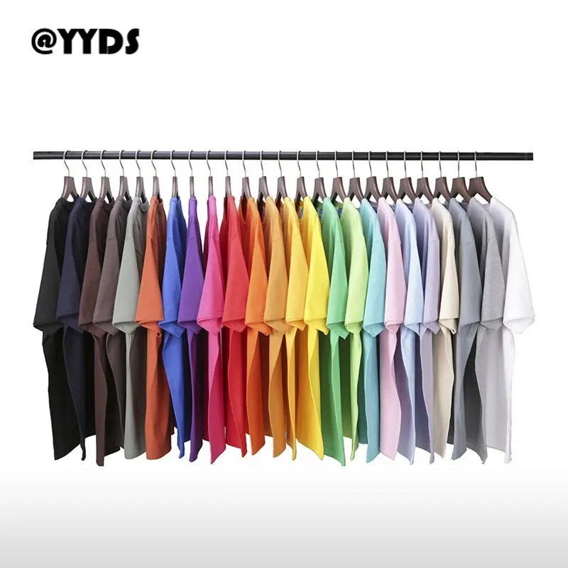 

Heavy American High Street Solid Color Loose Shoulder Cotton Round Neck T-shirt Spring and Summer New Japanese Short-sleeved Tee