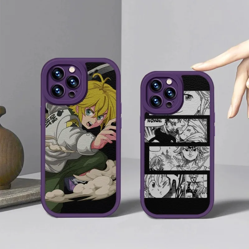 

Meliodas Anime Phone Case Purple For IPhone 14 11 13 12 Pro Max Mini Xs X Xr 7 8 Plus SE2020 Leather Silicone Texture Coque