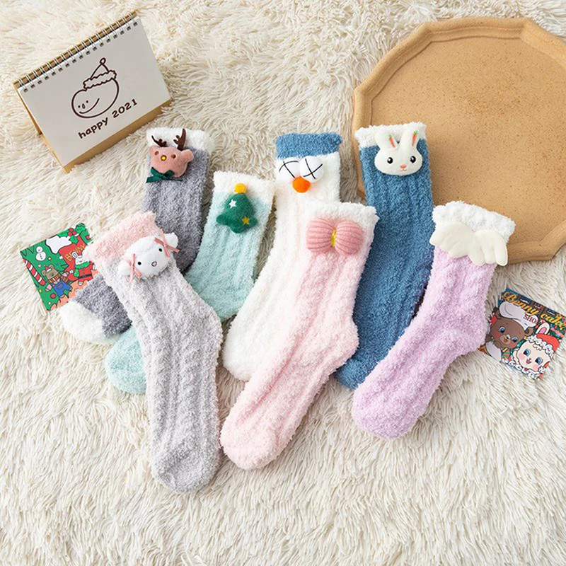 

Winter Warm Fluffy Socks in Christmas Women's Socks Soft Elastic Coral Velvet Socks Indoor Floor Towel Breathable Socks Warm