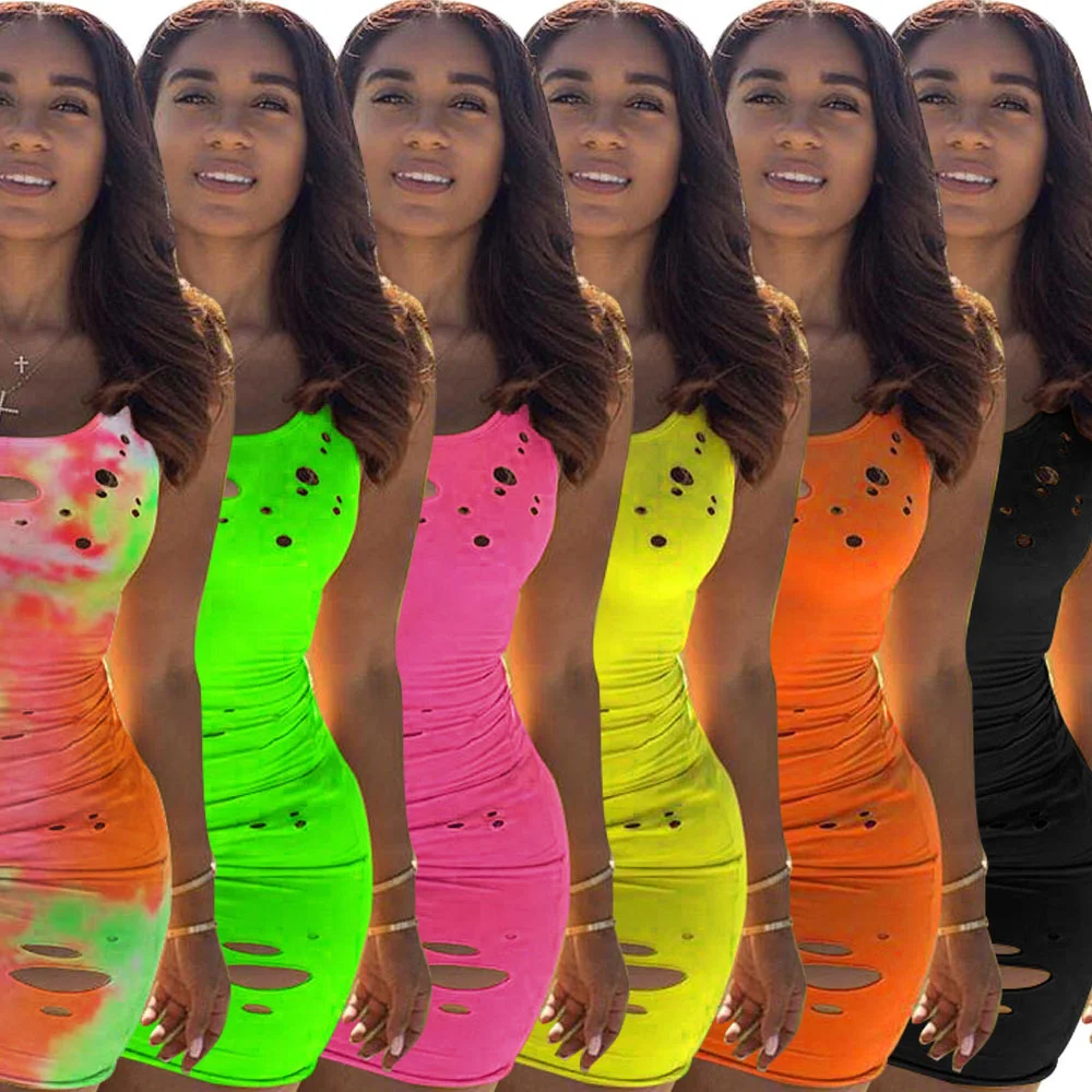 

Women's High Waist Bag Hip Skirt Sexy Ripped Vest Dress Nightclub Suit