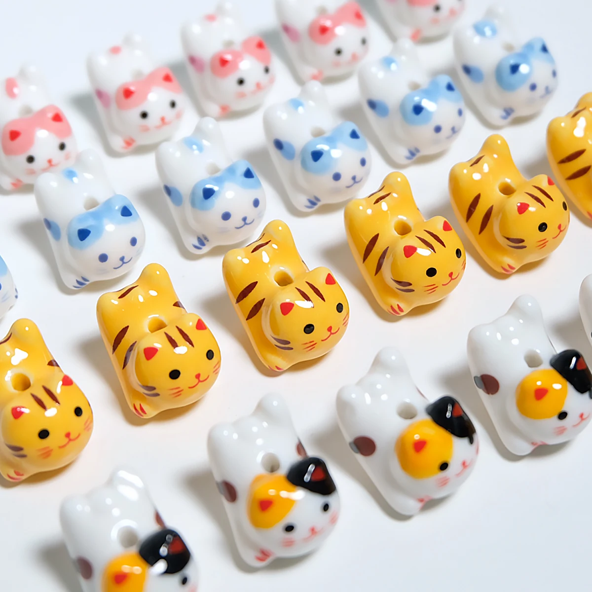 15x21mm Vertical Hole Lucky Cat Animal Anime Ceramic Beads For Jewelry Making DIY Bracelets Earrings Necklace Porcelain Bead