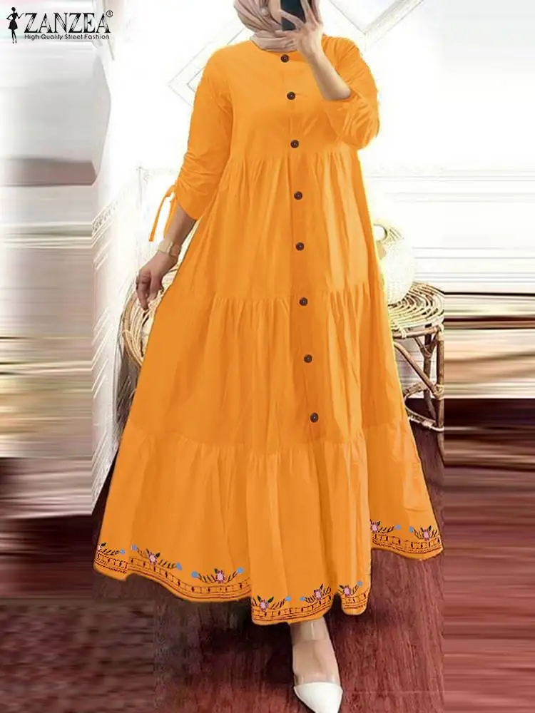 Женские осенние платья с длинным рукавом макси-халат принтом мусульманской абаи