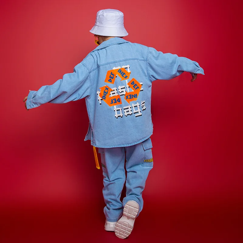 Рубашка для мальчиков и девочек джинсовая куртка в стиле хип-хоп брюки-карго