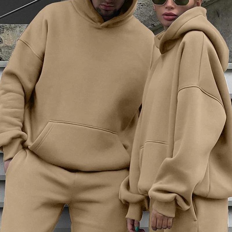 

Men's and women's two-piece set, oversized hooded sweatshirt, sweatpants, polar thermal suit, autumn and winter 2022 series