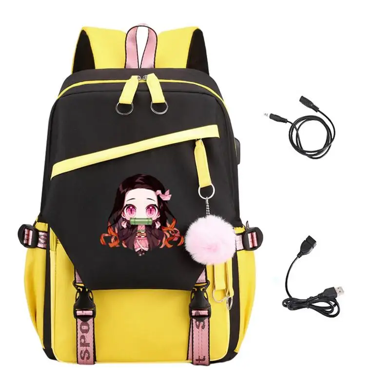 

DemonSlayer Backpack Japan Anime Rucksack Girl's Schoolbag With USB Charging Port Laptop Backpack Large Capacity Daypack