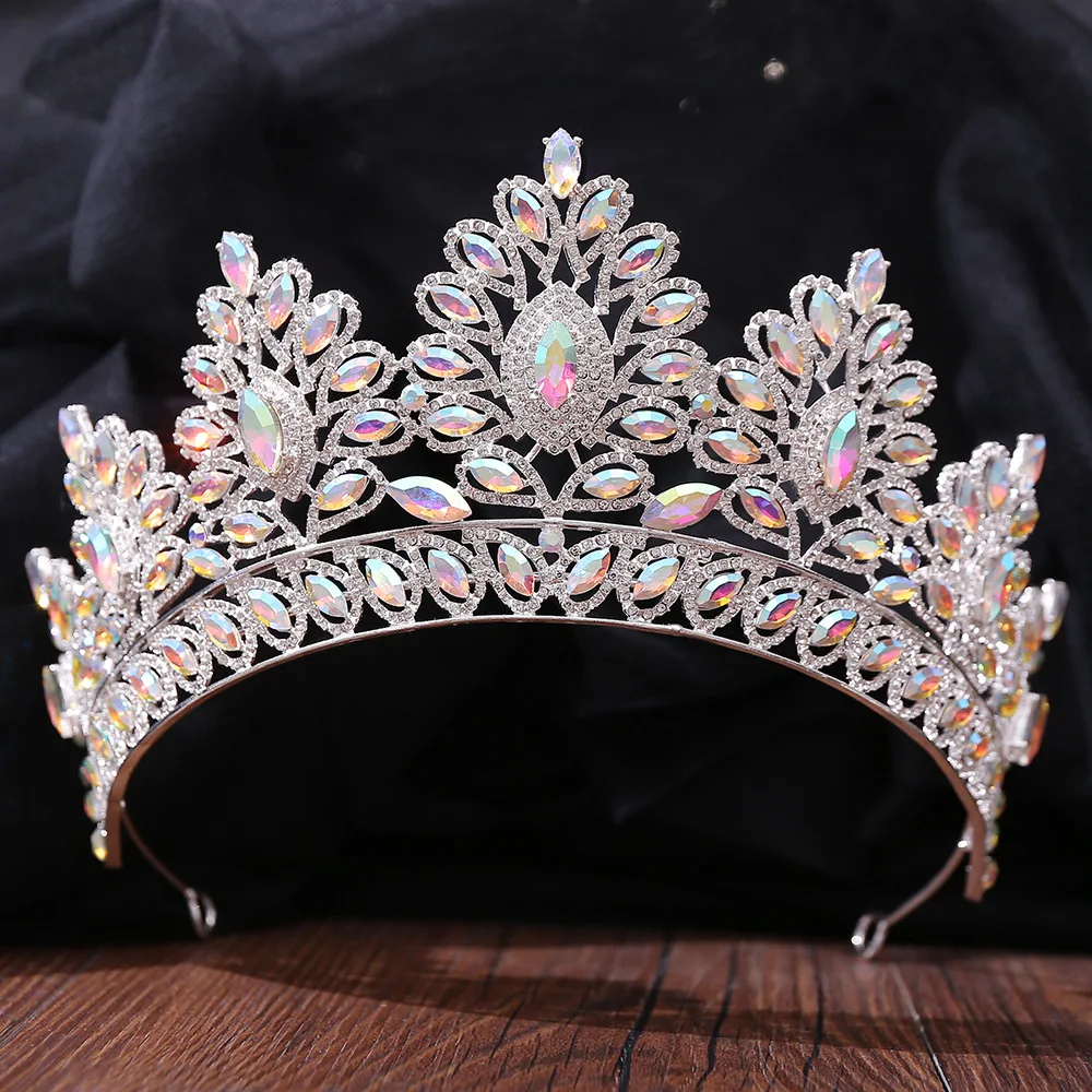 Luxury Silver Color AB Crystal Bridal Tiaras Baroque Crown Headband Bride Party Rhinestone Diadem Wedding Hair Jewelry Ornaments