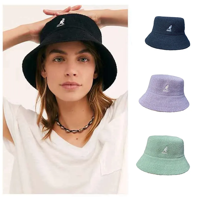 

KANGOL Hot Men Women Kangool Bucket Hat Towel Terry Cloth Hat Dome Embroidery Circle Yarn Basin Hat Cap Snapback Colors