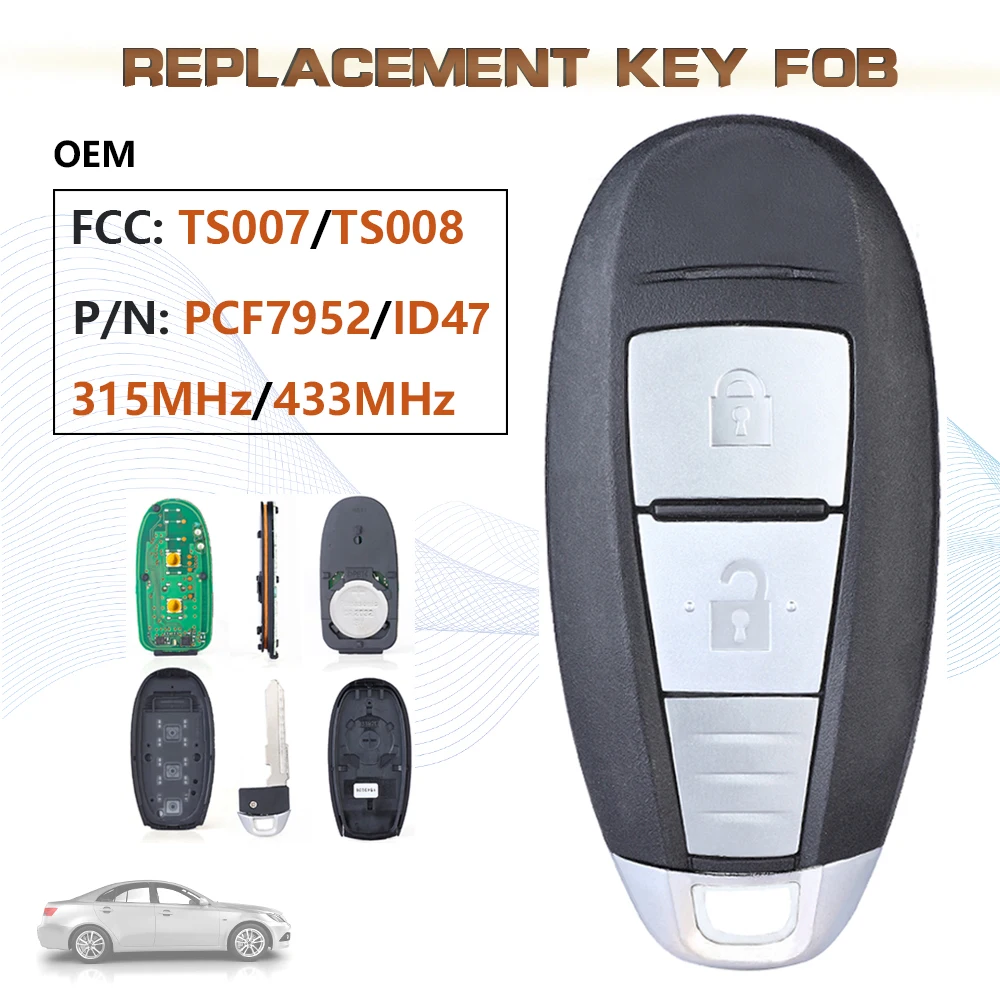 

KEYECU OEM 315/433MHz FCC:TS008 / TS007 2 Button Smart Remote Key Fob for 2010-2016 Suzuki Swift SX4 Vitara PCF7953 / ID47 Chip
