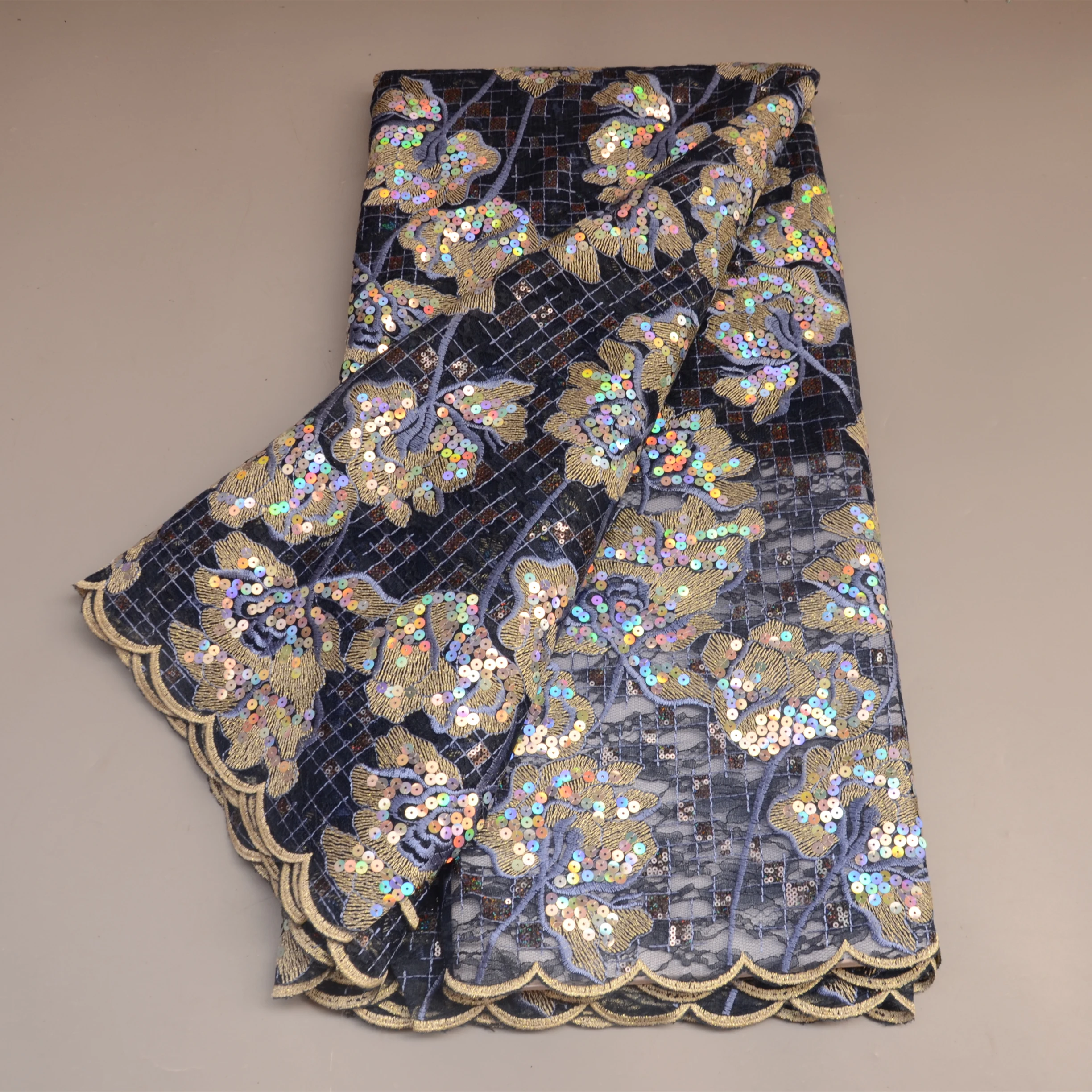 

Элегантная африканская кружевная ткань, 5 ярдов, высокое качество, блестки, французский стиль, Свадебный Материал