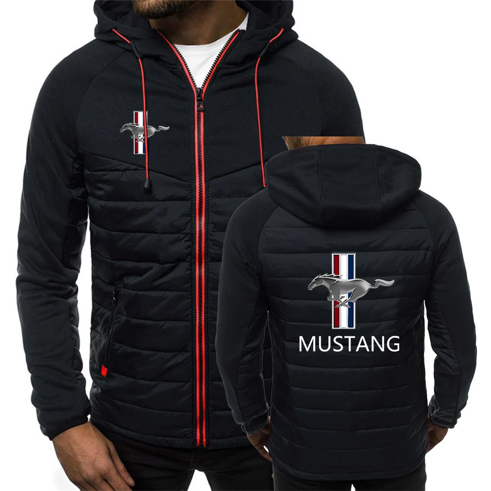 

2022 Man's Mustang Logo Printing Hooded Jackets Zipper Male Spring Autumn 7 Color Splicing Warm Fleece Popular Coats