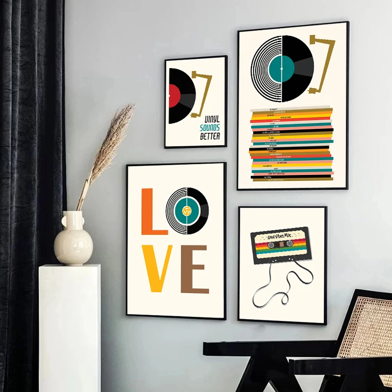 Виниловый альбом для прослушивания музыки Mid Century Настенная картина в стиле ретро