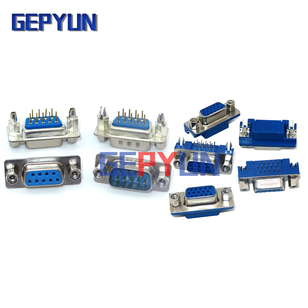 5 шт., разъемы для портов DB9, DB15, DR15, RS232, гарпун, штекер/гнездо, фотоадаптер под прямым углом, 3 ряда, синяя розетка
