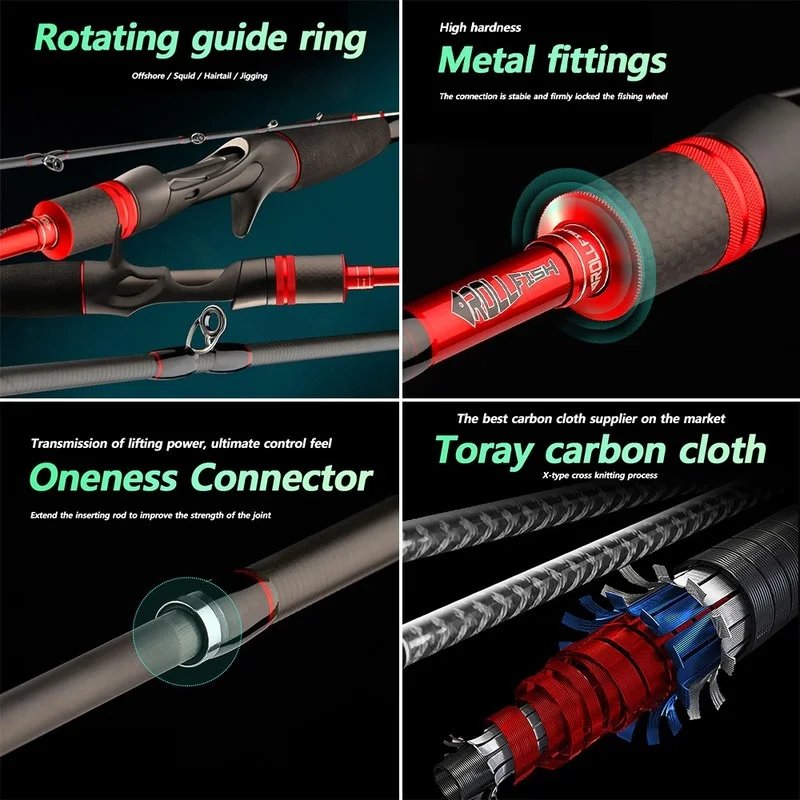 Lure Rods Squid Octopus Fishing Rod Swirling Ring Casting Rod 2 Section L.W. 20-80g Fast Action Saltwater Boat Jigging Rod Pole enlarge