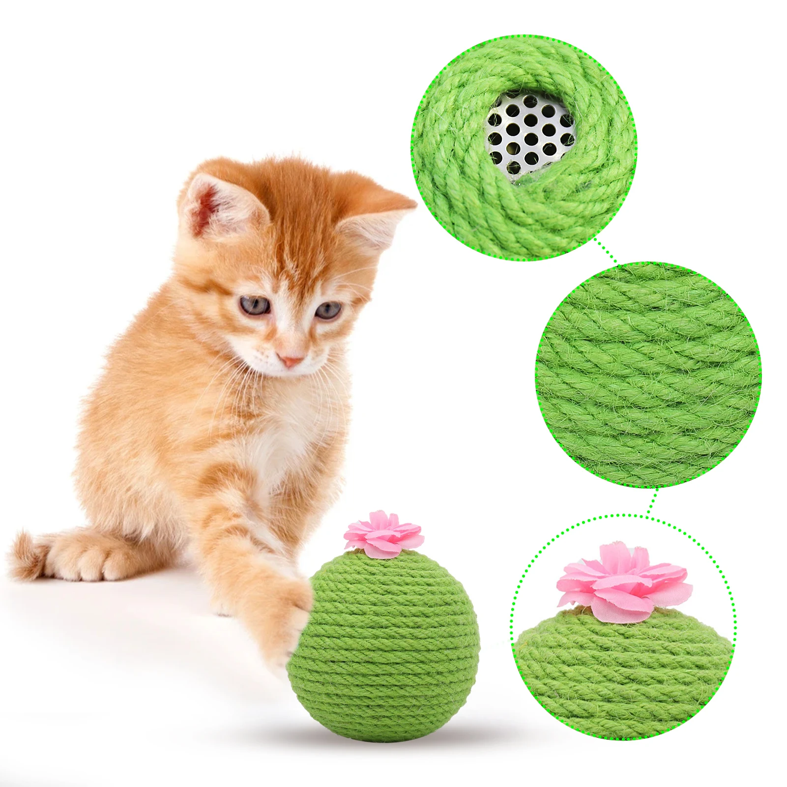 

Cat Toy Sisal Cactus Cat Scratching Ball Wood Track with Rolling Ball Kitten Claw Grinding Wear-Resistant Sisal Rope Pet Scratch