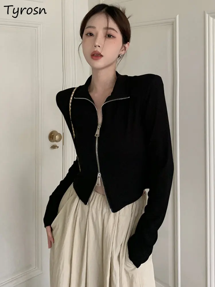 

Knitting T-shirts Women Slim Sexy Cropped Design Minimalist Pure Fashion Tender Hot Girls Korean Style All-match Leisure Spring