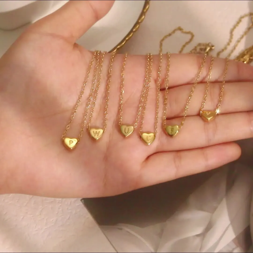 HIYEE Beautiful Delicate Peach Heart Jewelry Stainless Steel Plating Gold Delicate Heart Letter Pendant Necklace Love Pendant