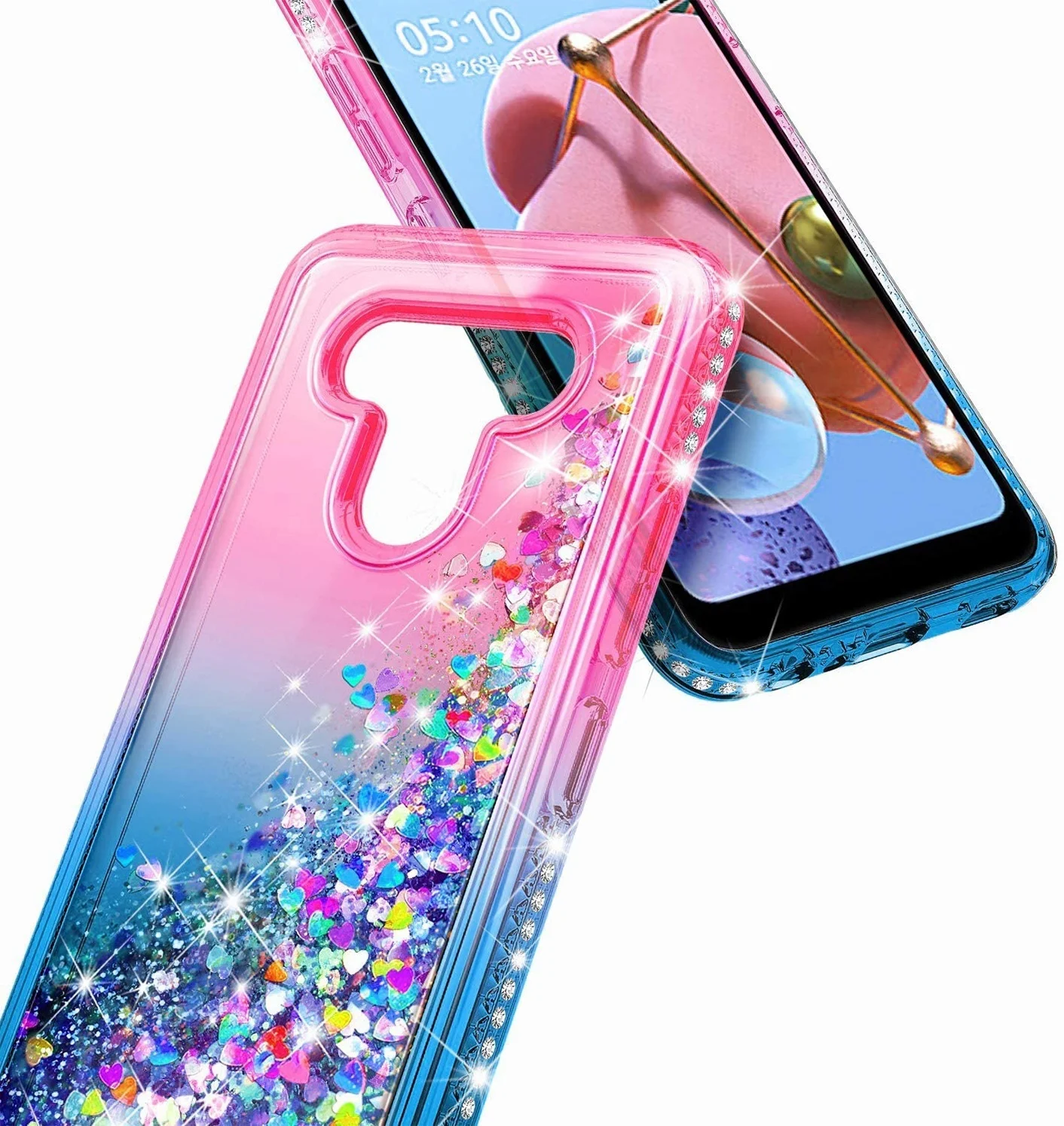 

Чехол для LG Stylo 6, блестящий жидкий плавающий градиентный зыбучий песок со сверкающими бриллиантами, прочный женский милый чехол для LG K71