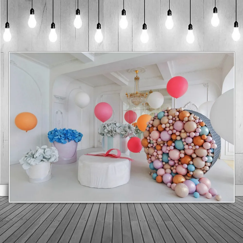 

European Livingroom Dot Balloons Baby Birthday Decoration Photography Backgrounds Chandelier Flowers Party Photocall Backdrops