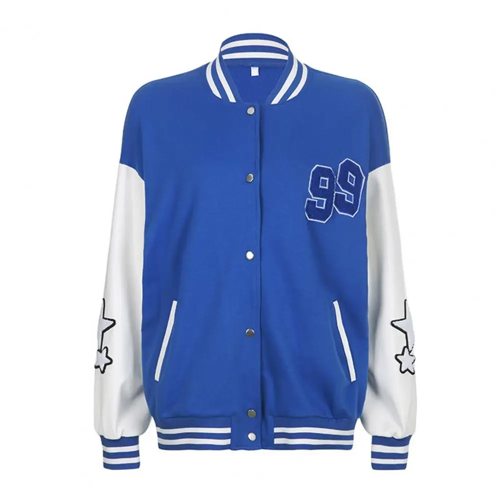 

Chic Baseball Uniform Elastic Cuff Color Matching Women Spring Coat Cartoon Cloud Print Student Coat