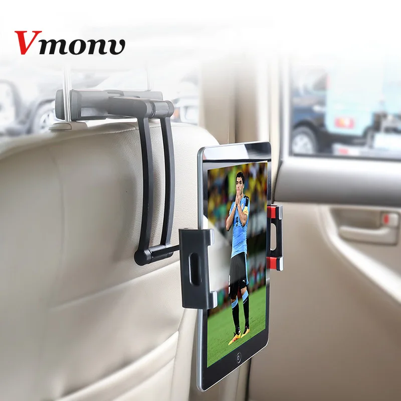 vmonv aluminum tablet car holder for ipad air mini 2 3 4 pro 12 9 back seat headrest 5 13 inch tablet phone stand for iphone x 8 free global shipping