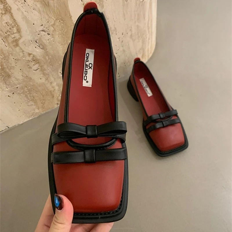 

2023 New Summer Women Square Toe Bow Mary Janes Mid Heels Shoes Sandals Designer Chunky Dress Casual Shallow Mujer Zapatillas