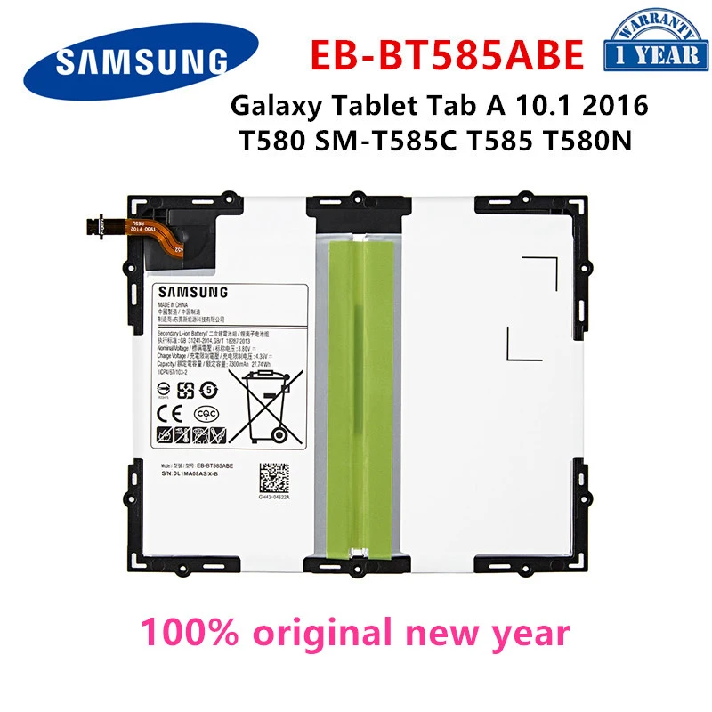 

SAMSUNG Orginal Tablet EB-BT585ABE 7300mAh Battery For Samsung Galaxy Tablet Tab A 10.1 2016 T580 SM-T585C T585 T580N Batteries