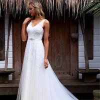 luojo boho wedding dress 2022 elegnat a line v neck backless tea length appliques bridal for women custom made vestidos de novia
