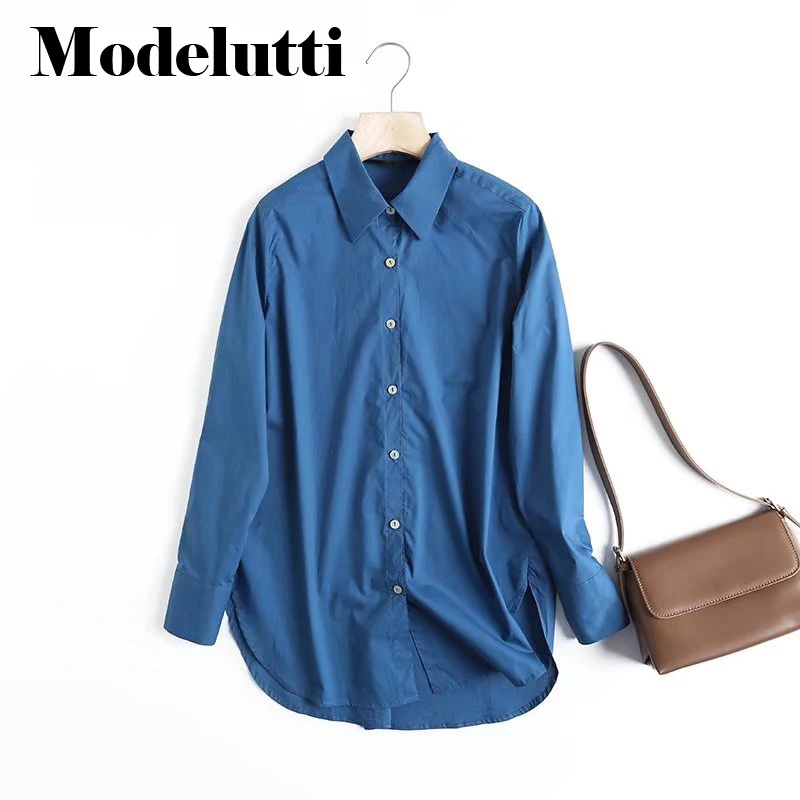 

Женская блузка из хлопка и поплина, с длинным рукавом