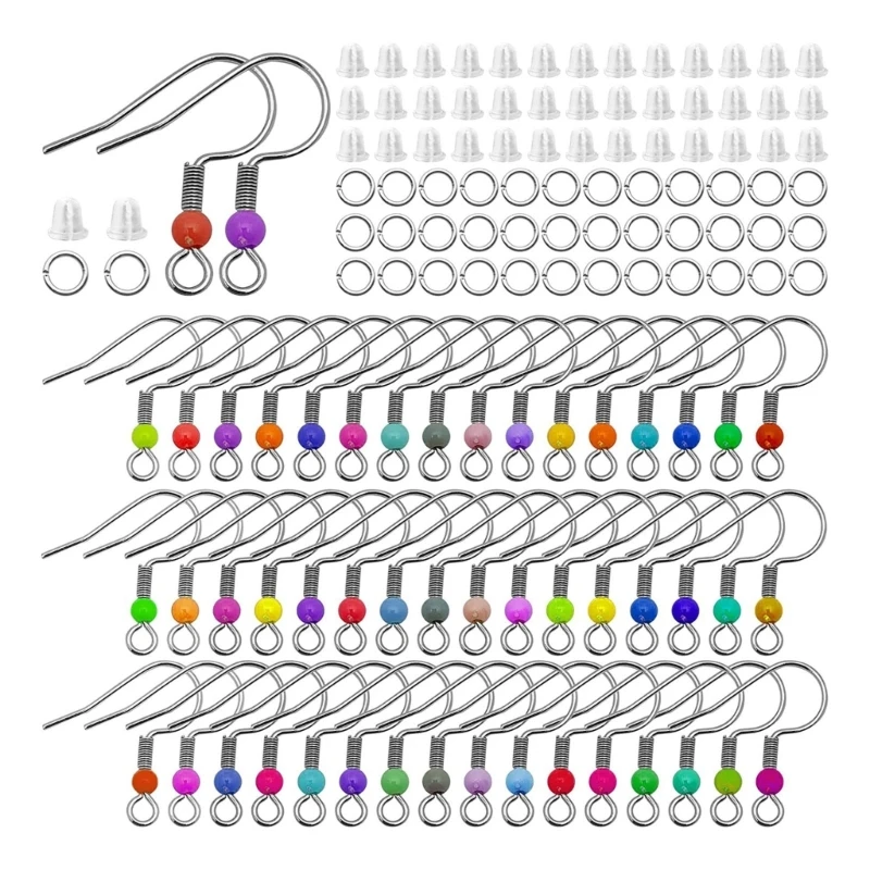 

300pcs Earring Hook Kit Mix-color Ear Wires Fish Hooks Open Jump Rings Earplugs For Jewelry Making DIY 57BD