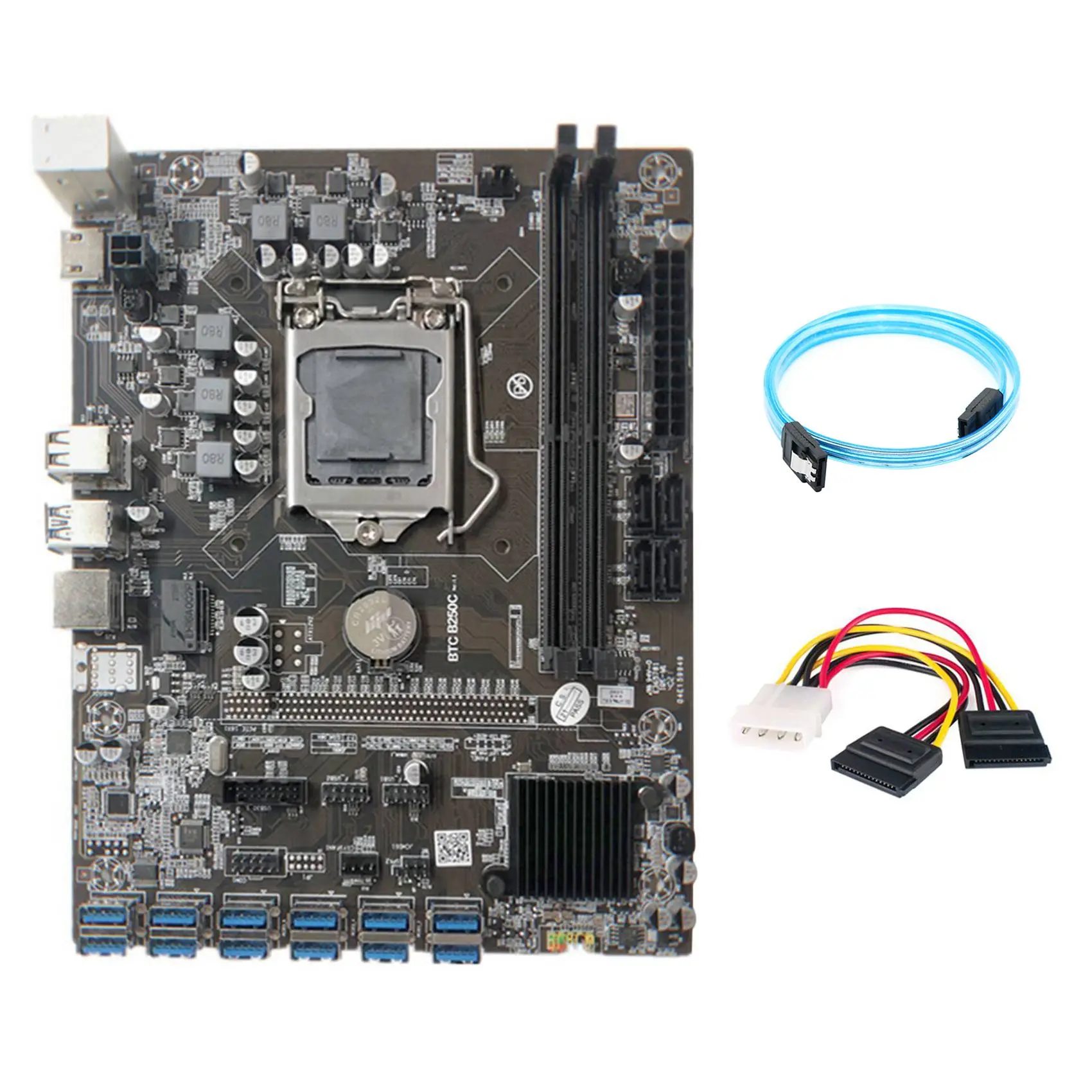 

B250C Miner Motherboard+SATA3.0 Serial Port Cable+4PIN to SATA Cable 12 PCIE to USB3.0 GPU Slot LGA1151 DDR4