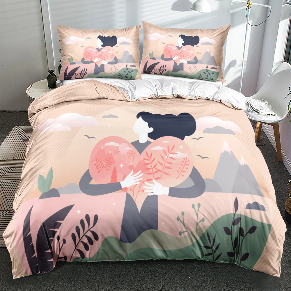 

Пододеяльник для девочки с сердцем и 3D-принтом, розовое одеяло на День Св. Валентина, комплекты постельного белья, двойной, Королевский разм...