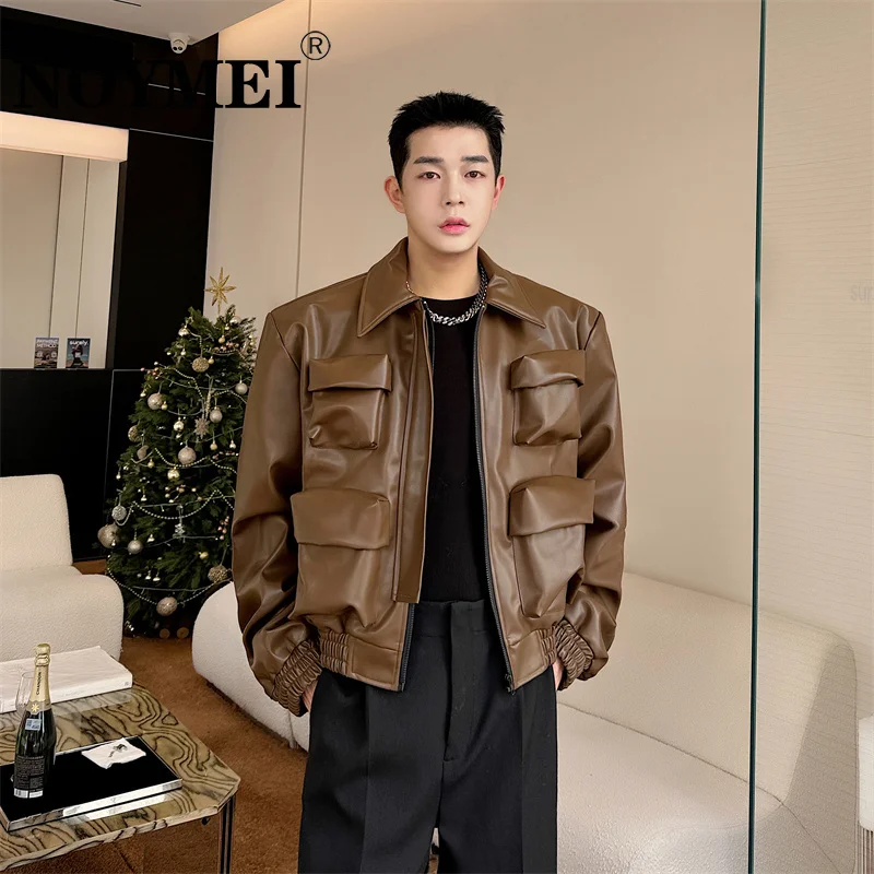 Куртка-карго NOYMEI мужская из ПУ кожи модное пальто с отложным воротником в